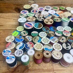 Lot Of 94 Vintage Spools Sewing Thread Various Colors & Brands Styrofoam, Wood